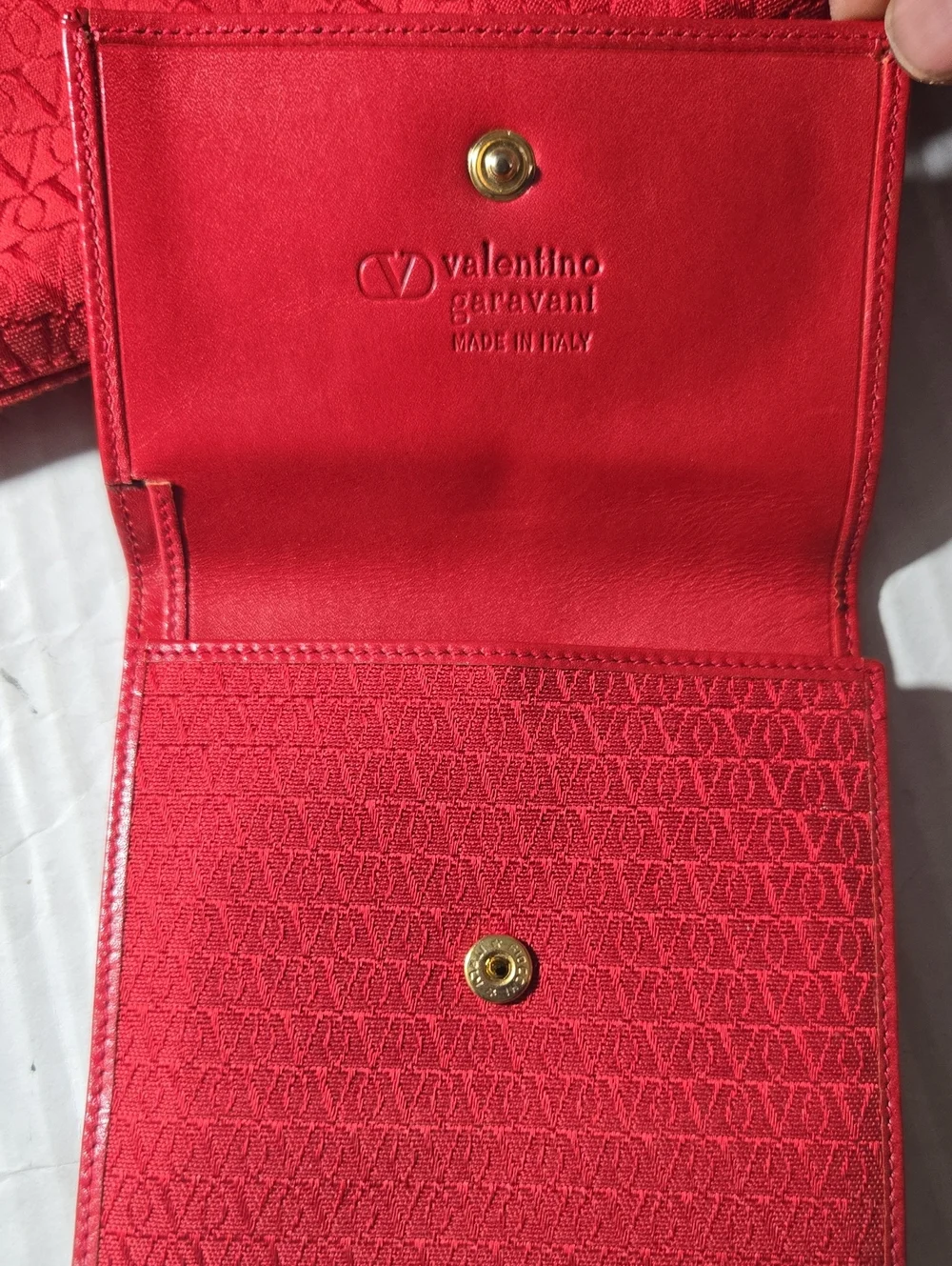 Valentino Garavani Red Leather-Trim Envelope Clutch with Matching Wallet